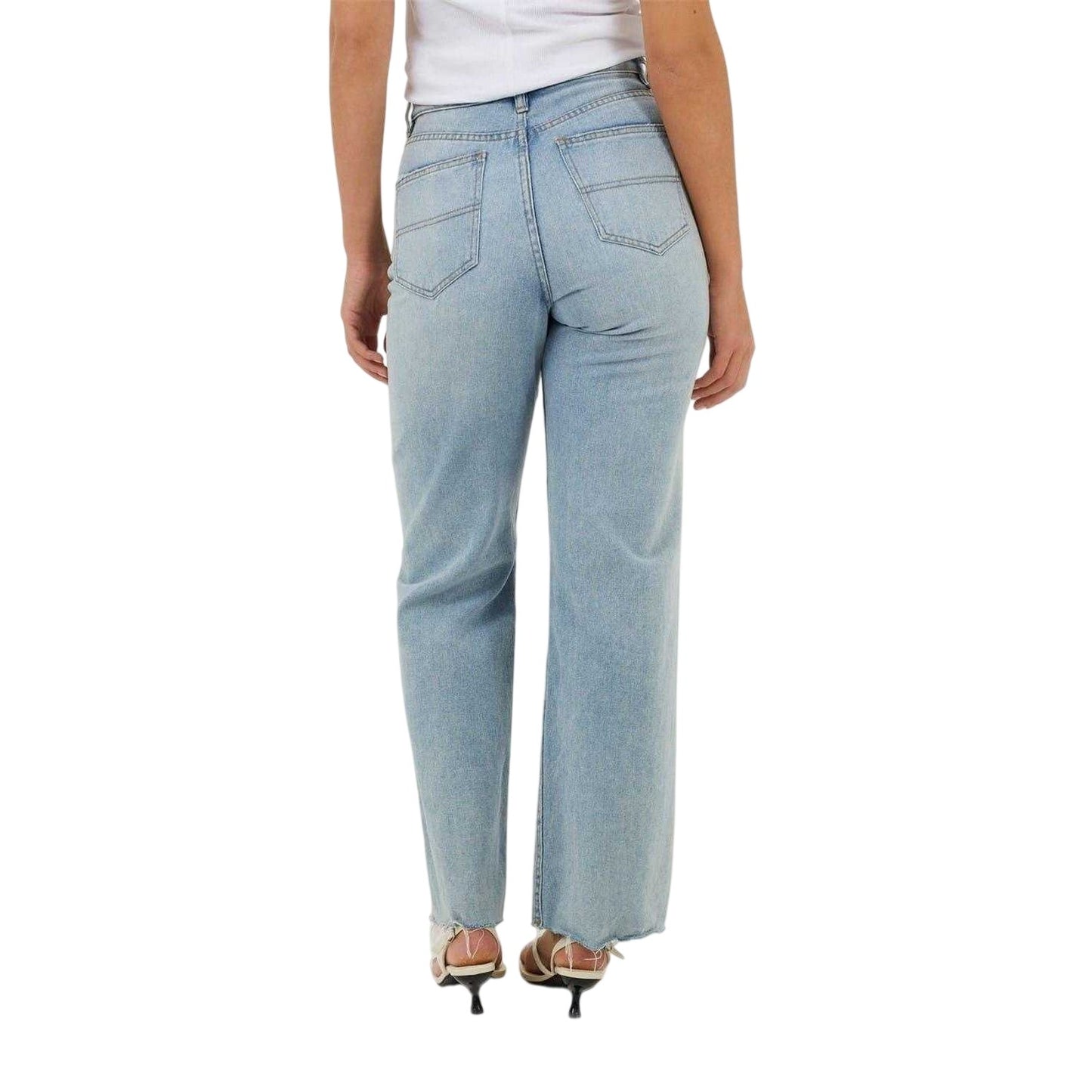 Pale Blue - Back - Brave Soul Womens-Ladies Distressed High Waist Wide Leg Jeans