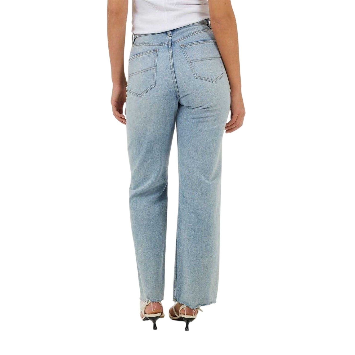 Pale Blue - Back - Brave Soul Womens-Ladies Distressed High Waist Wide Leg Jeans
