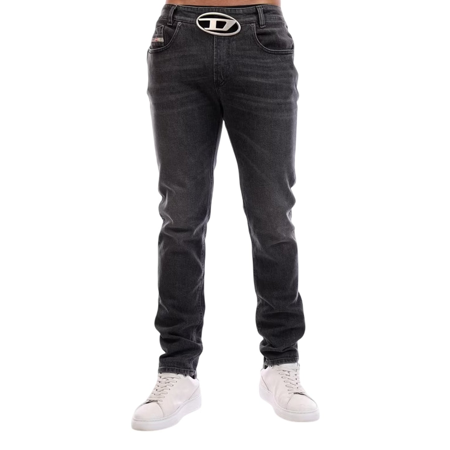 Black-Grey-Denim - Side - Diesel Mens Striket D 5 Pockets Straight Jeans