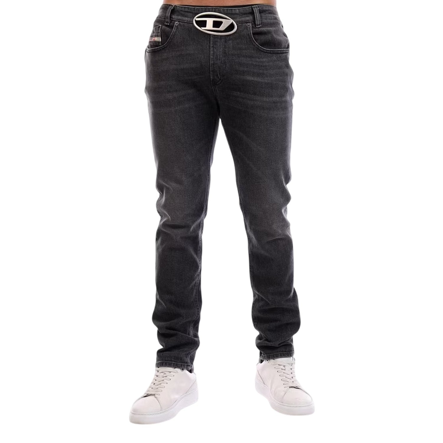 Black-Grey-Denim - Side - Diesel Mens Striket D 5 Pockets Straight Jeans