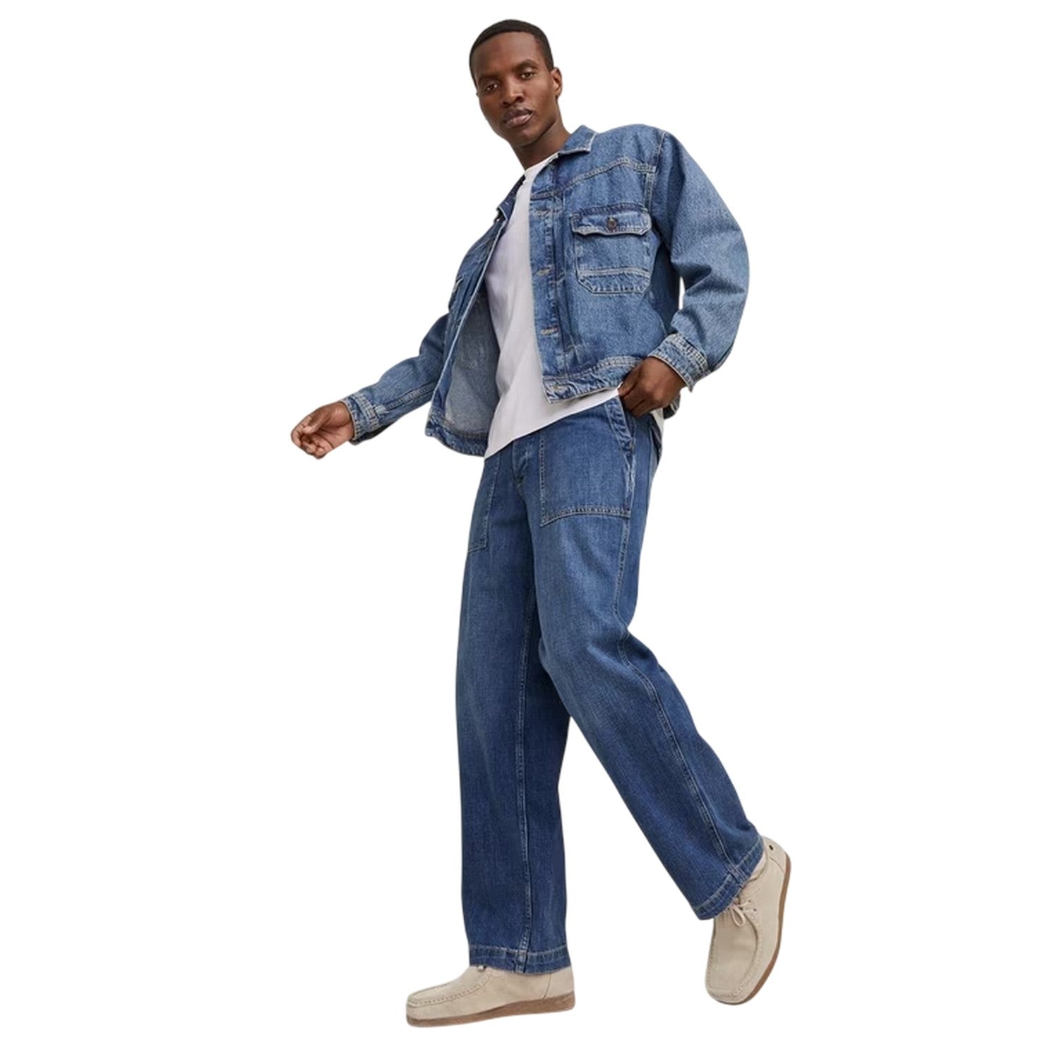 Blue Denim - Side - Jack And Jones Mens Denim Carpenter Wide Leg Relaxed Fit Jeans