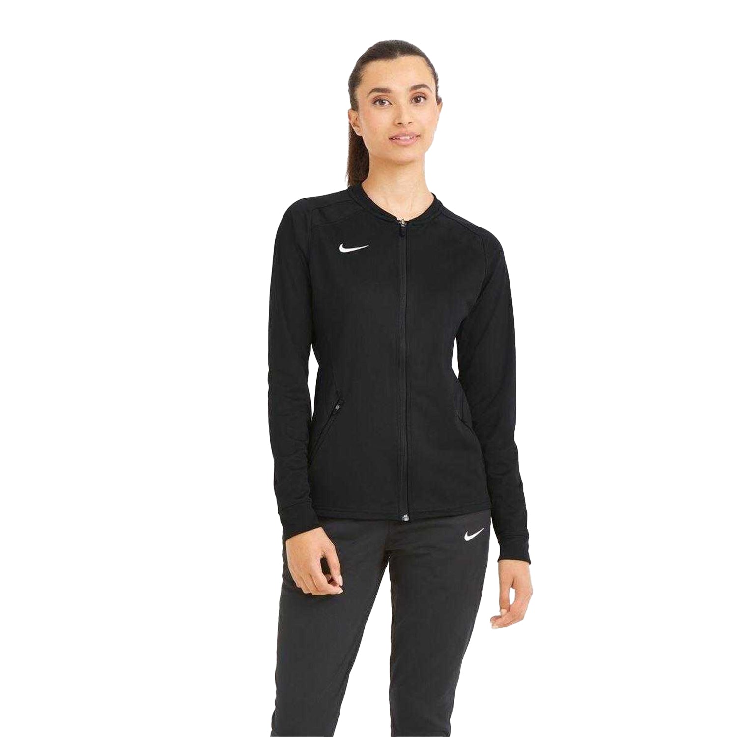 Black - Side - Nike Womens-Ladies Knitted Training Tracksuit Top
