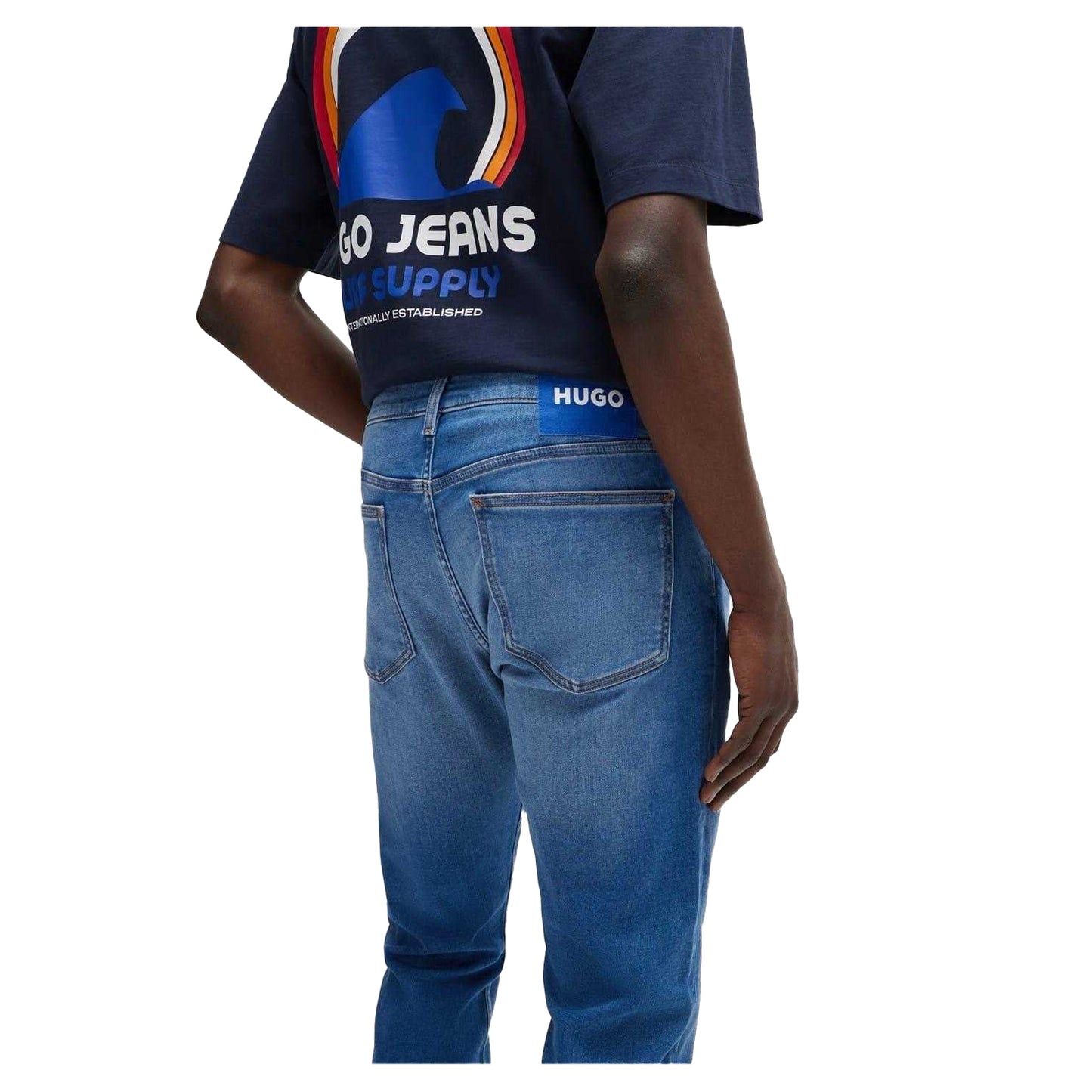 Medium Blue - Side - Hugo Mens Denim 5 Pockets Slim Jeans