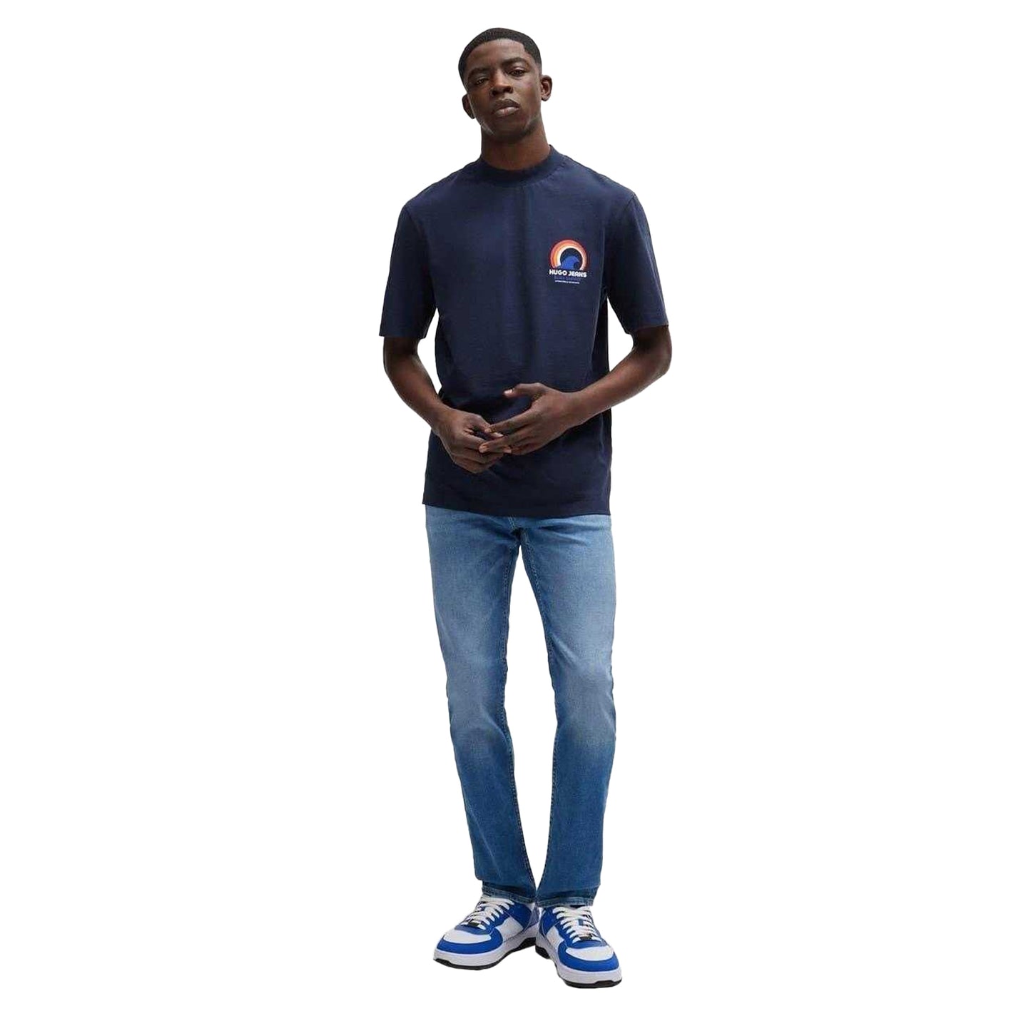 Medium Blue - Pack Shot - Hugo Mens Denim 5 Pockets Slim Jeans