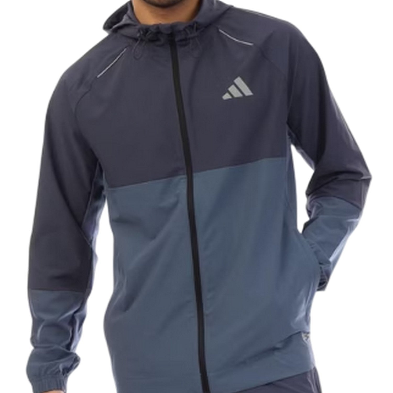 Navy - Side - Adidas Mens Logo Climacool Woven Hooded Jacket