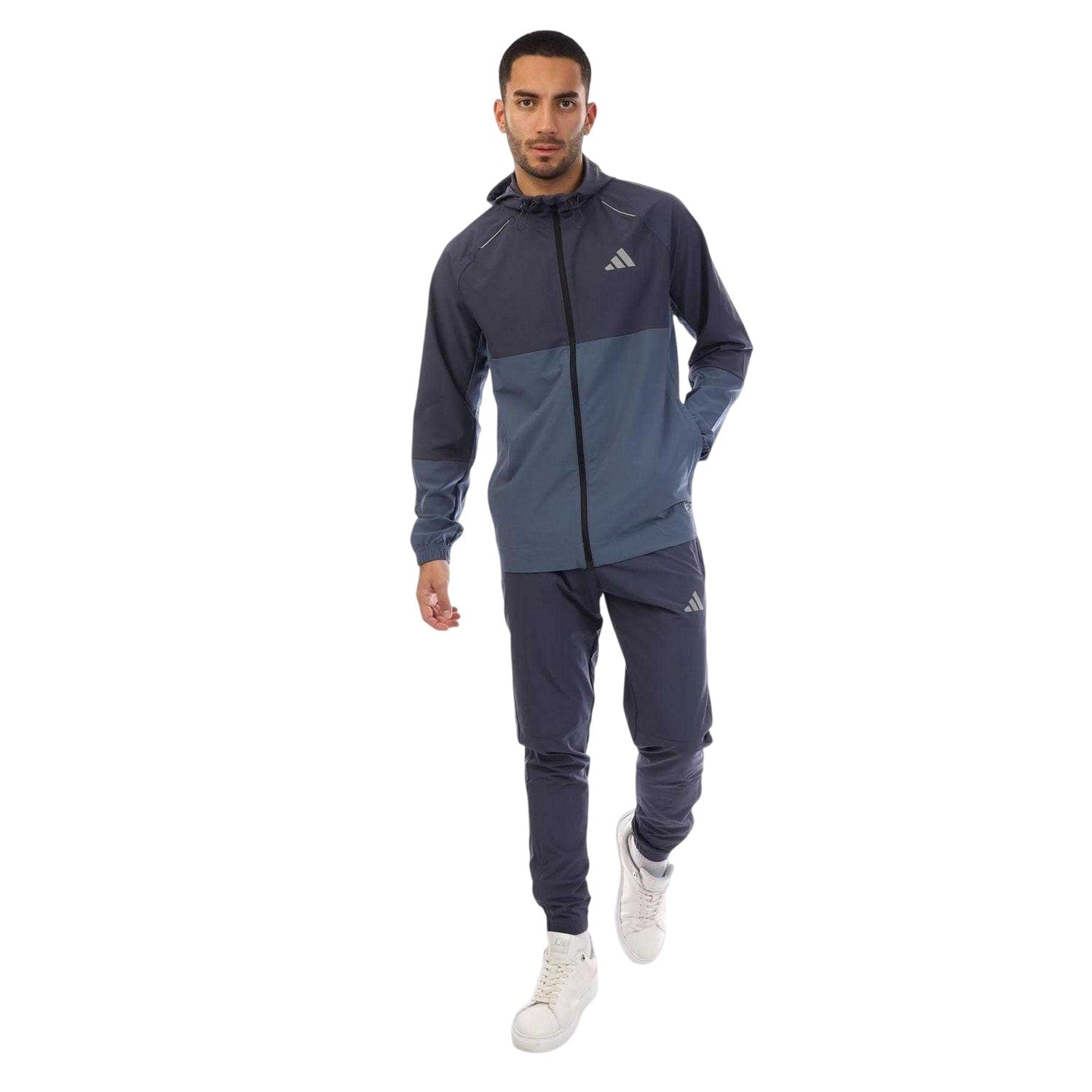 Navy - Front - Adidas Mens Logo Climacool Woven Hooded Jacket