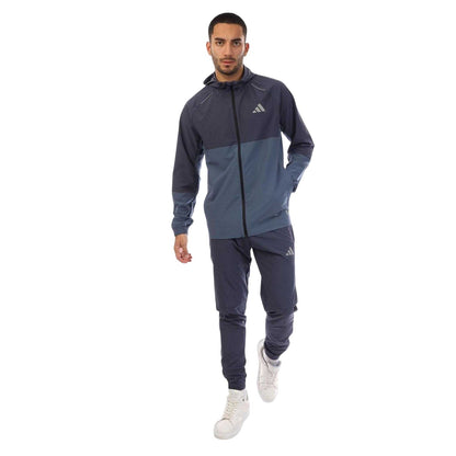 Navy - Front - Adidas Mens Logo Climacool Woven Hooded Jacket