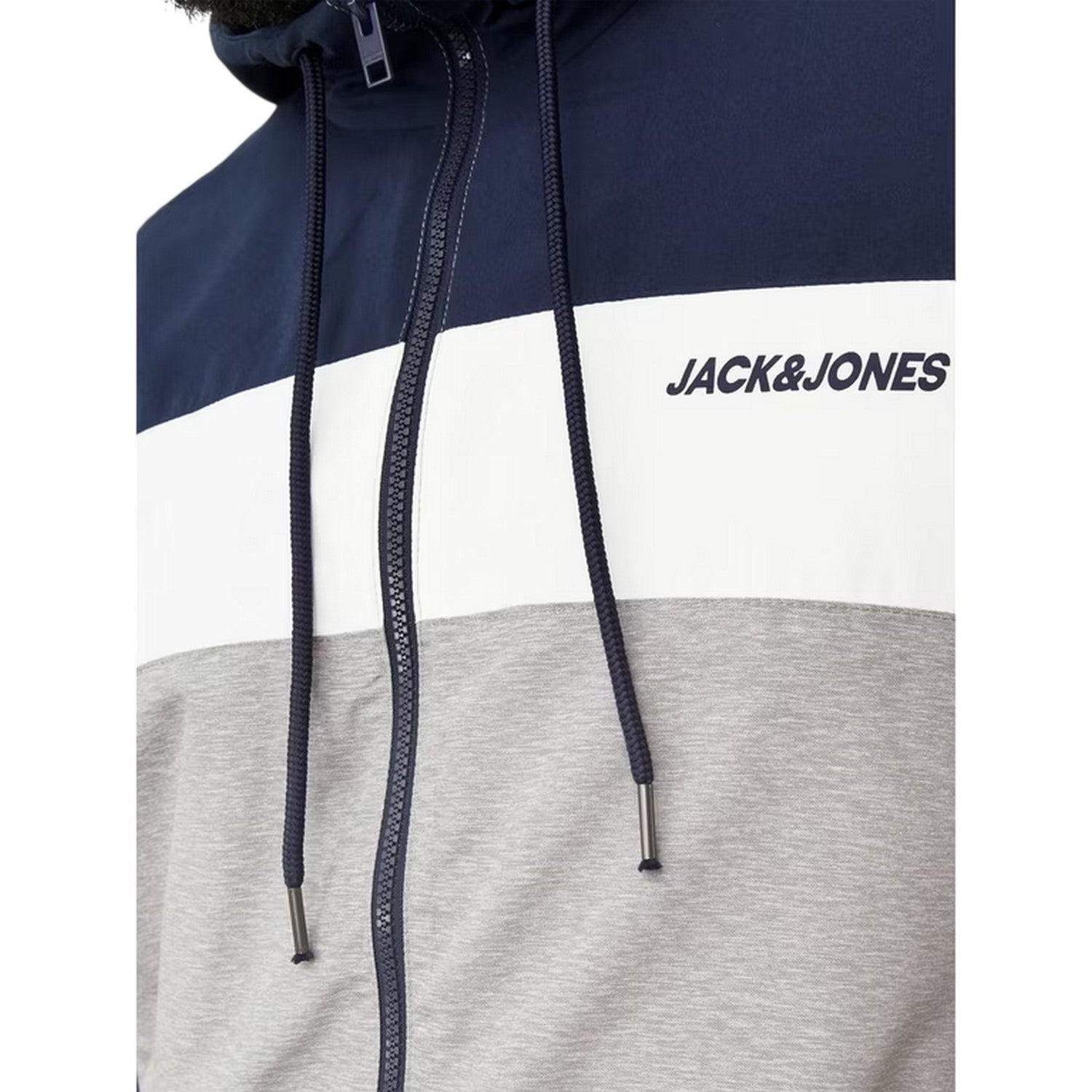 Navy Blazer - Side - Jack And Jones Mens Colour Block Hooded Bomber Jacket