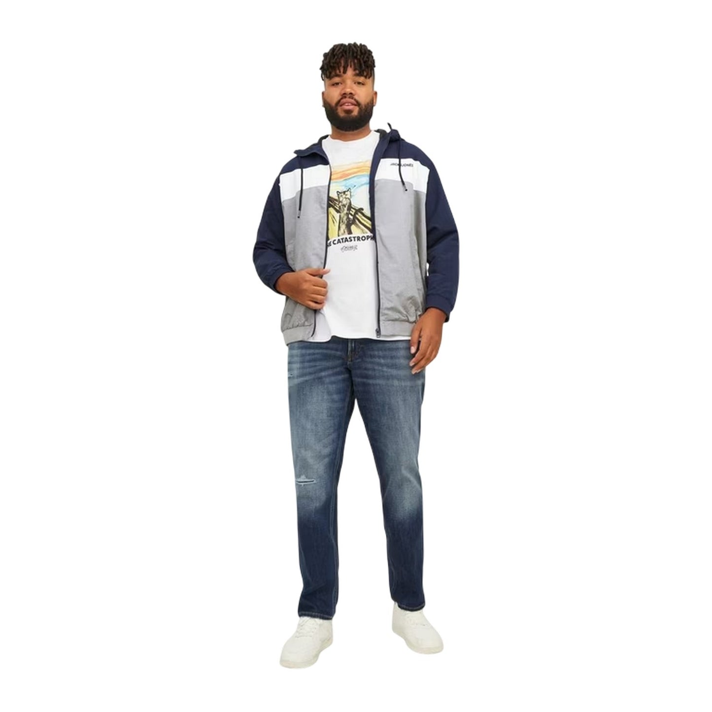 Navy Blazer - Pack Shot - Jack And Jones Mens Colour Block Hooded Bomber Jacket
