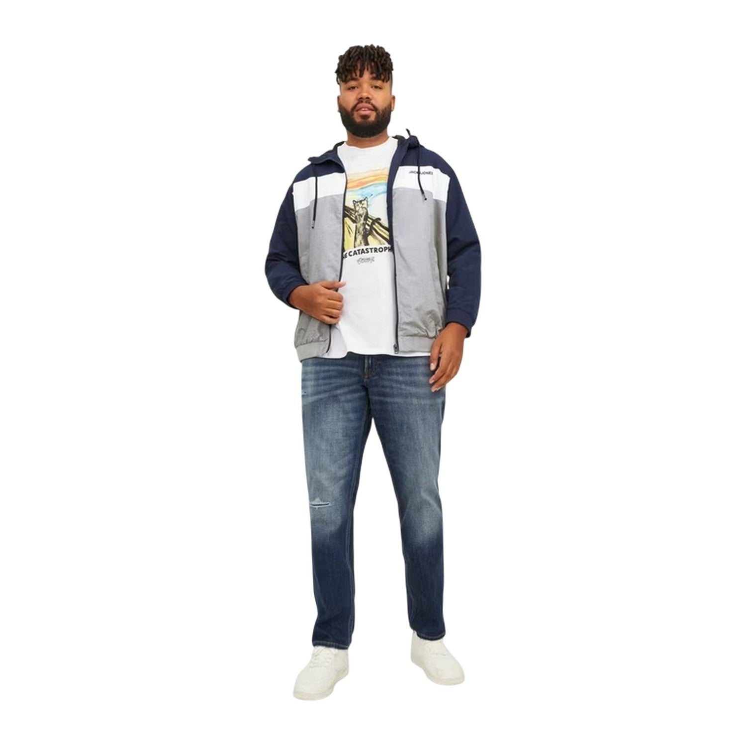 Navy Blazer - Pack Shot - Jack And Jones Mens Colour Block Hooded Bomber Jacket