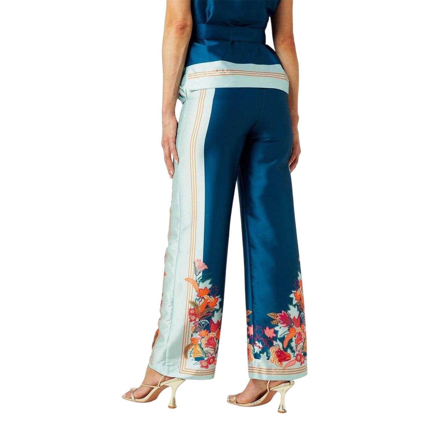 Blue - Back - Biba Womens-Ladies Lily Wide Leg Trousers