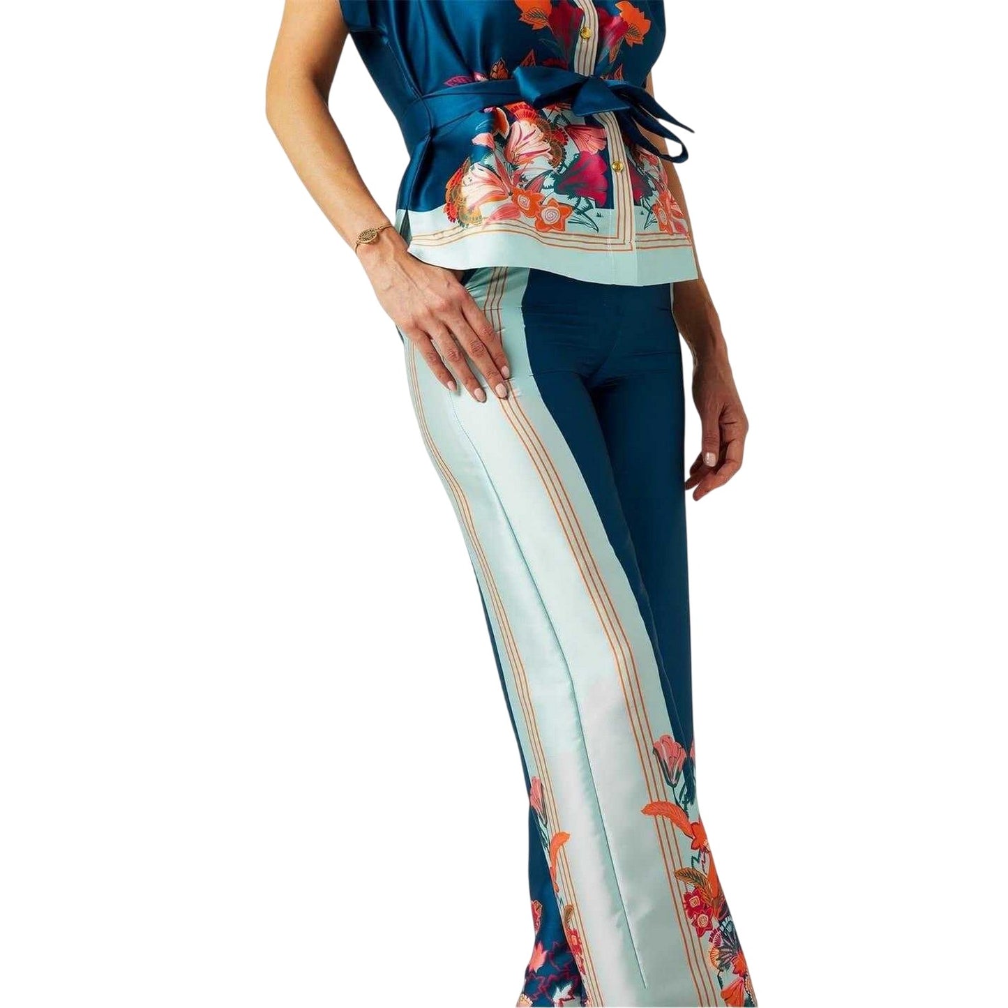 Blue - Side - Biba Womens-Ladies Lily Wide Leg Trousers