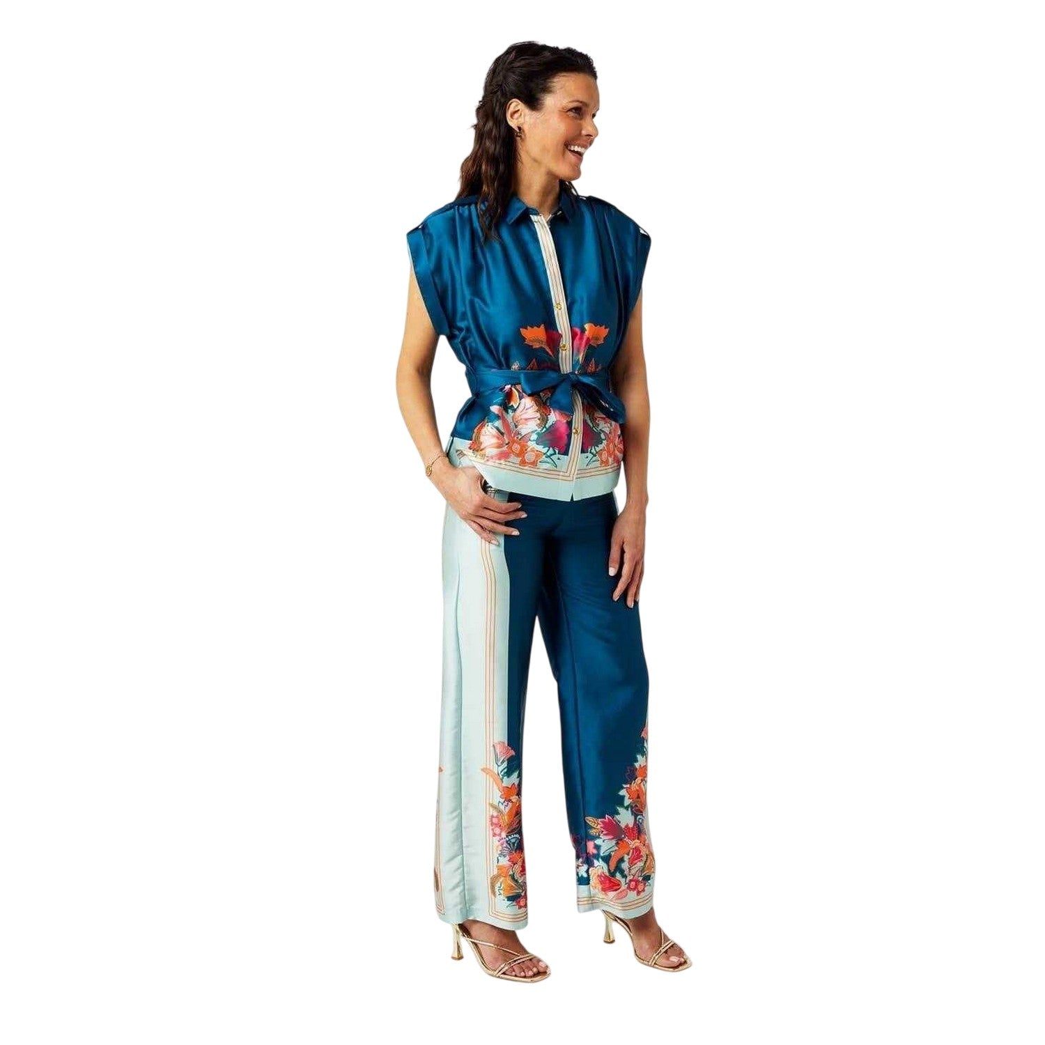 Blue - Pack Shot - Biba Womens-Ladies Lily Wide Leg Trousers