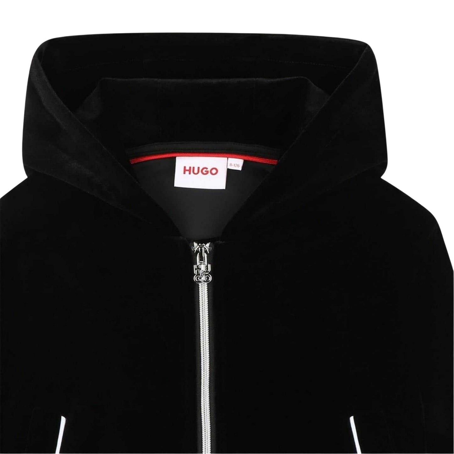 Black Melange - Side - Hugo Childrens-Kids Velour Cropped Jacket