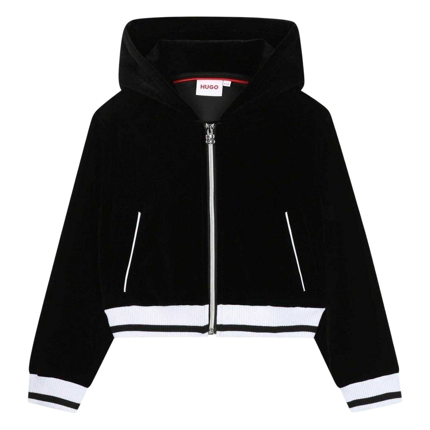 Black Melange - Front - Hugo Childrens-Kids Velour Cropped Jacket