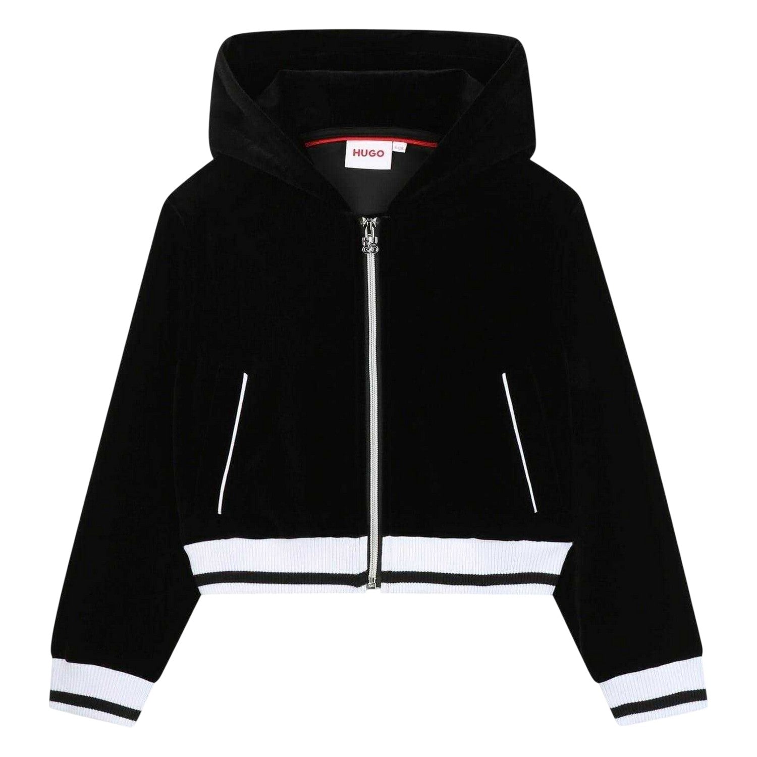 Black Melange - Front - Hugo Childrens-Kids Velour Cropped Jacket