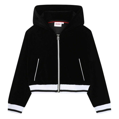 Black Melange - Front - Hugo Childrens-Kids Velour Cropped Jacket