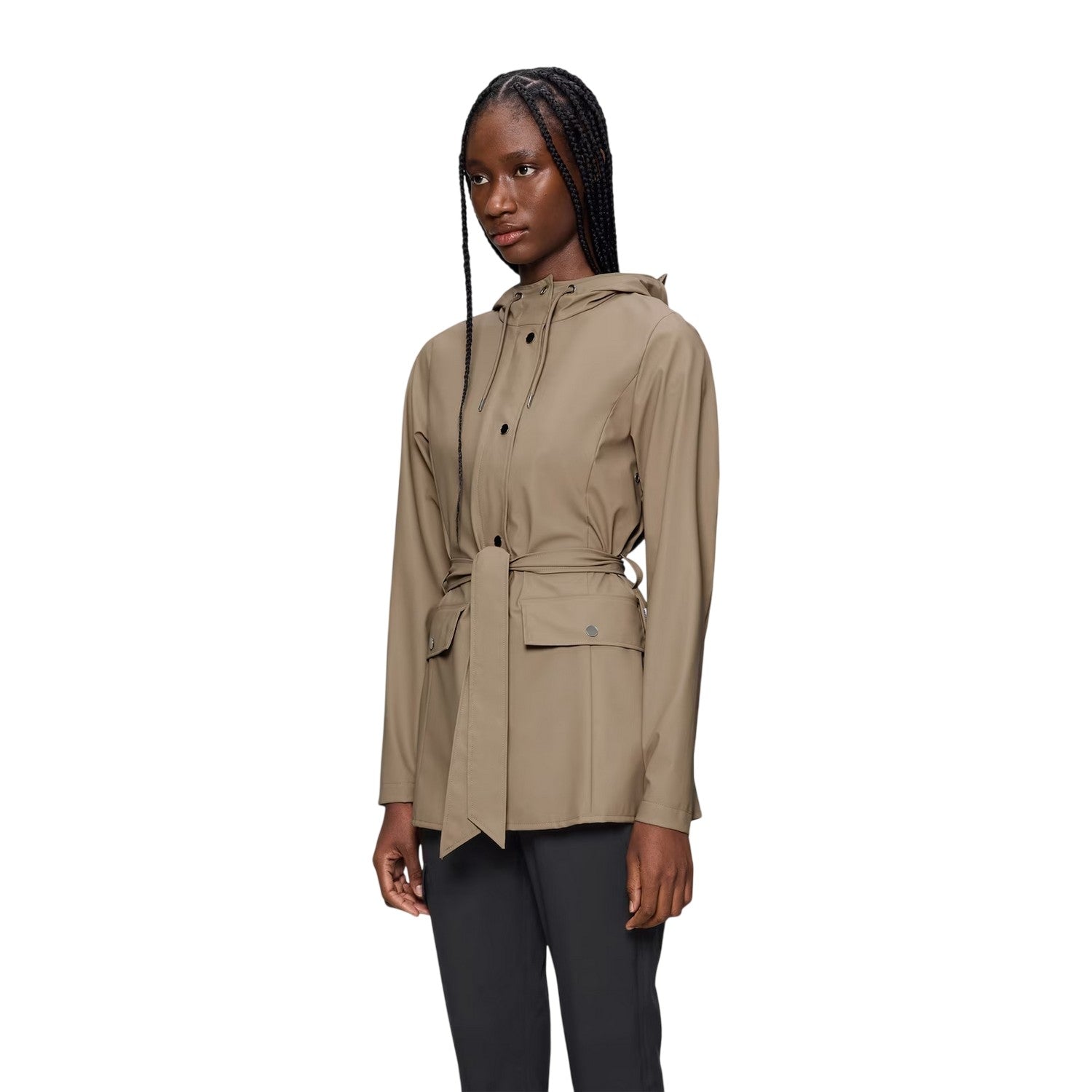 Beige - Side - Rains Womens-Ladies Curve Waterproof Jacket