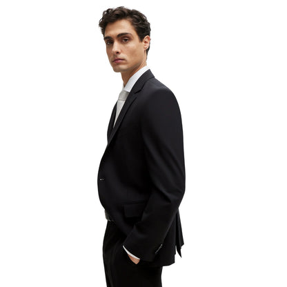 Black - Side - Boss Mens Lapel Collar Suit Jacket