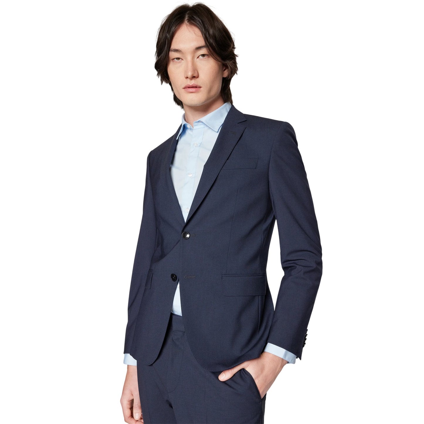 Blue - Side - Boss Mens Lapel Collar Suit Jacket