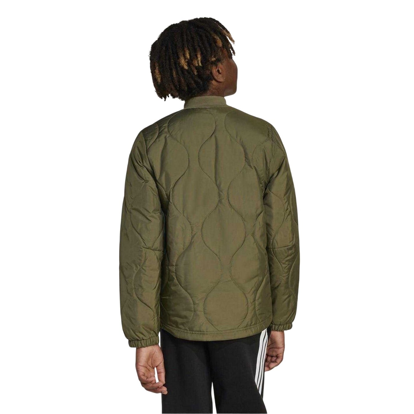 Olive-Black - Back - Adidas Childrens-Kids Textured Mock Neck Puffer Jacket