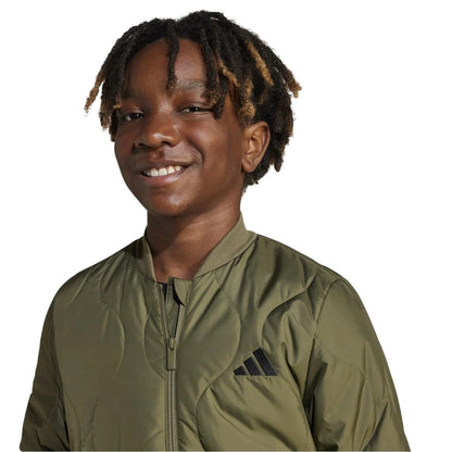 Olive-Black - Side - Adidas Childrens-Kids Textured Mock Neck Puffer Jacket