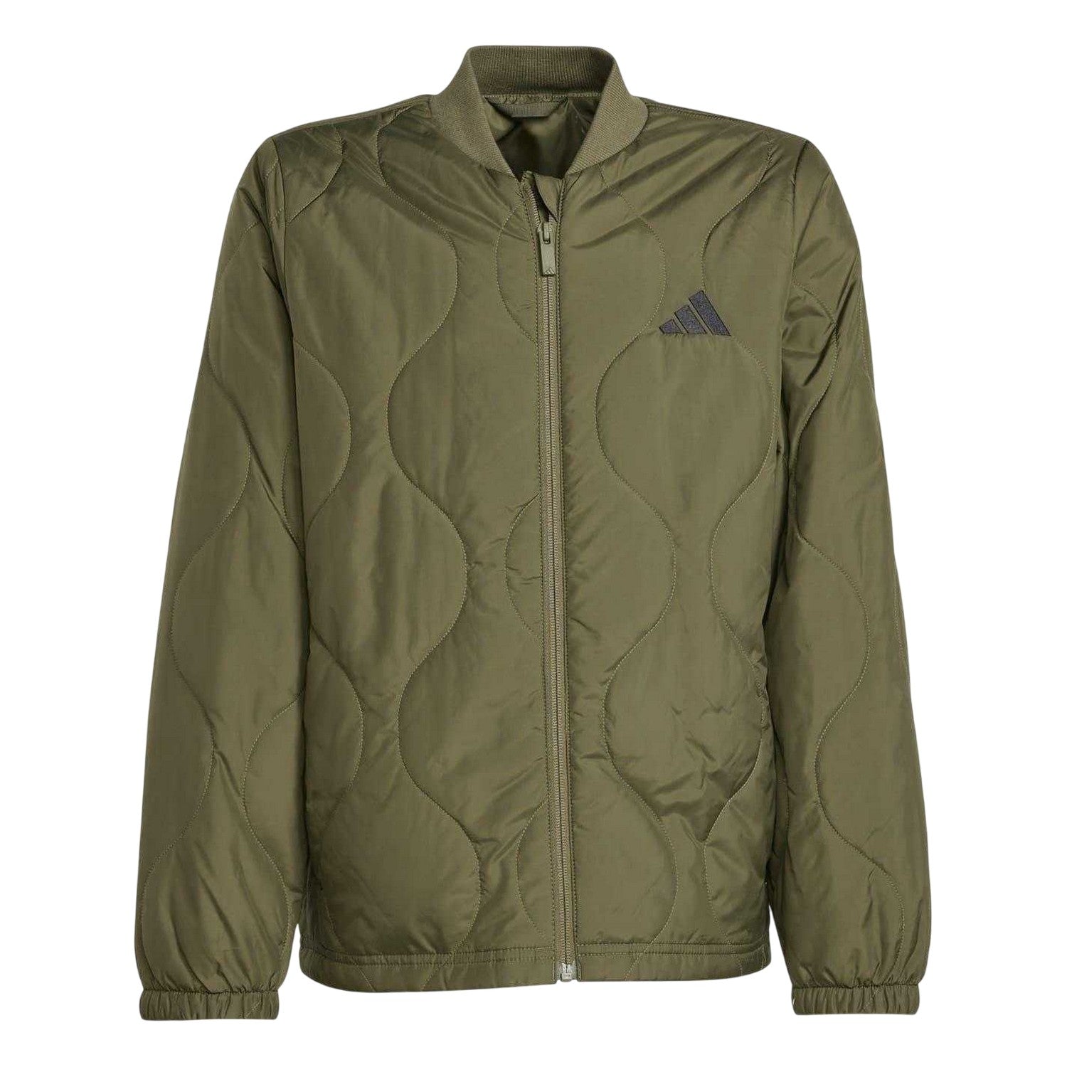 Olive-Black - Front - Adidas Childrens-Kids Textured Mock Neck Puffer Jacket
