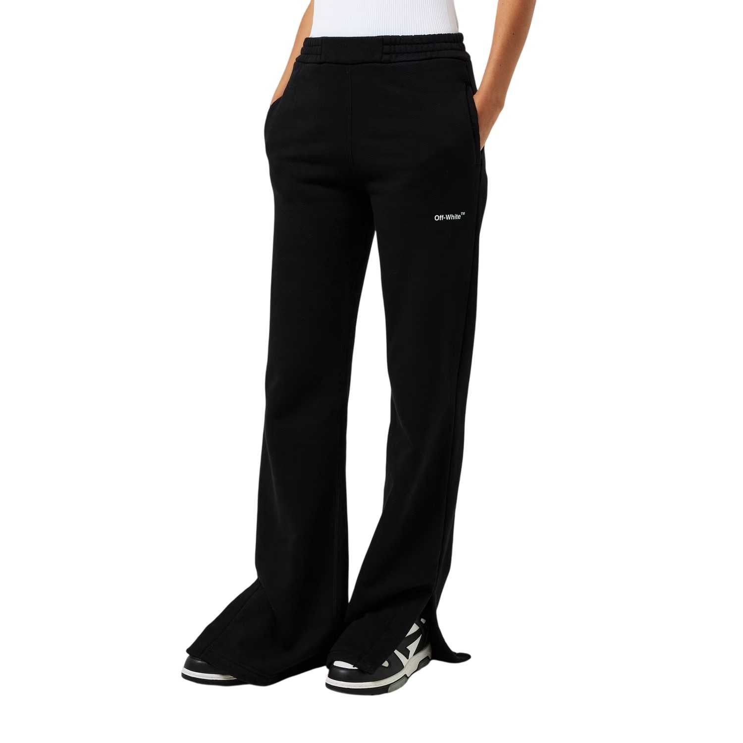 White-Black - Lifestyle - Off White Womens-Ladies Diagonal Logo Wide Leg Joggers