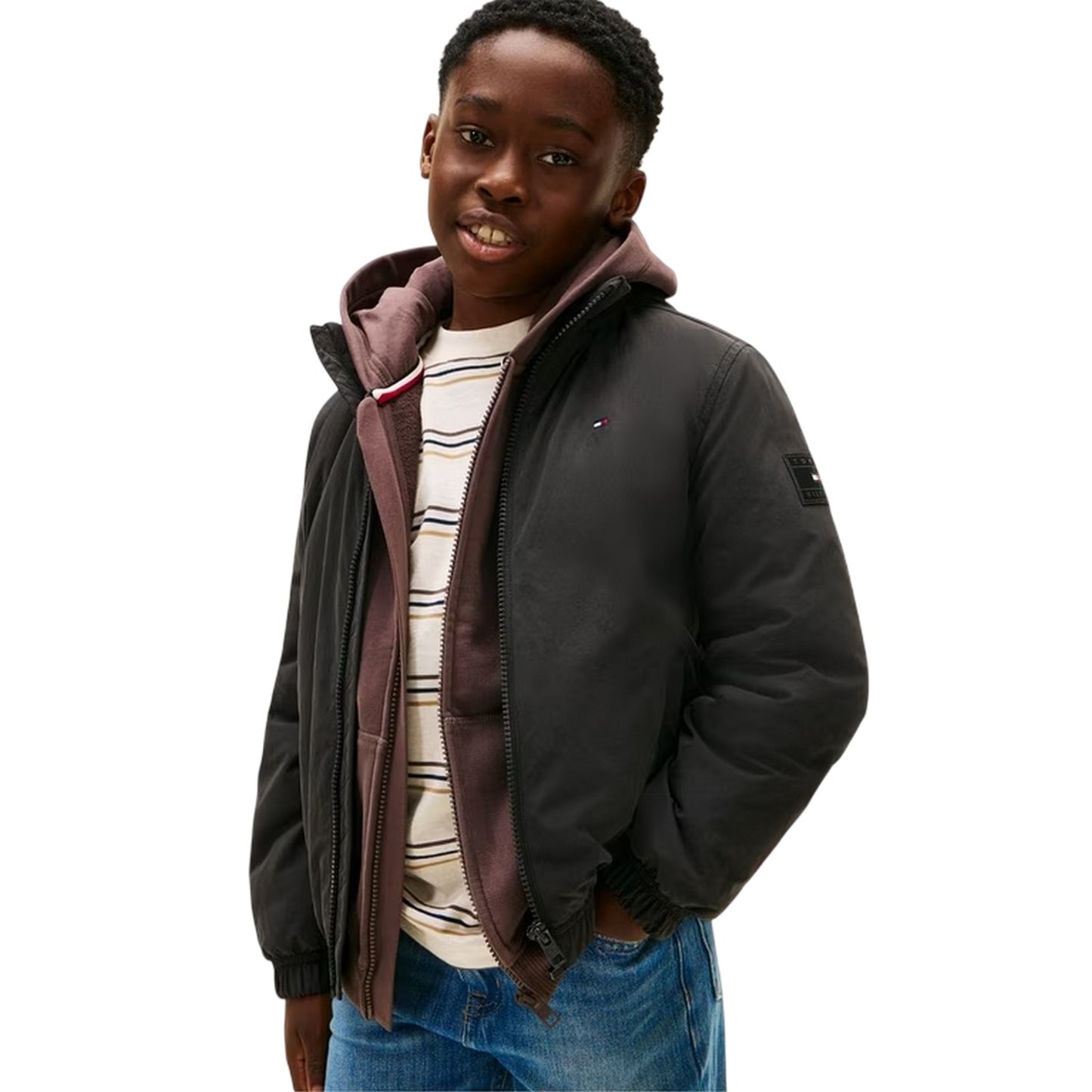 Black - Side - Tommy Hilfiger Childrens-Kids Essential Softshell Hooded Jacket
