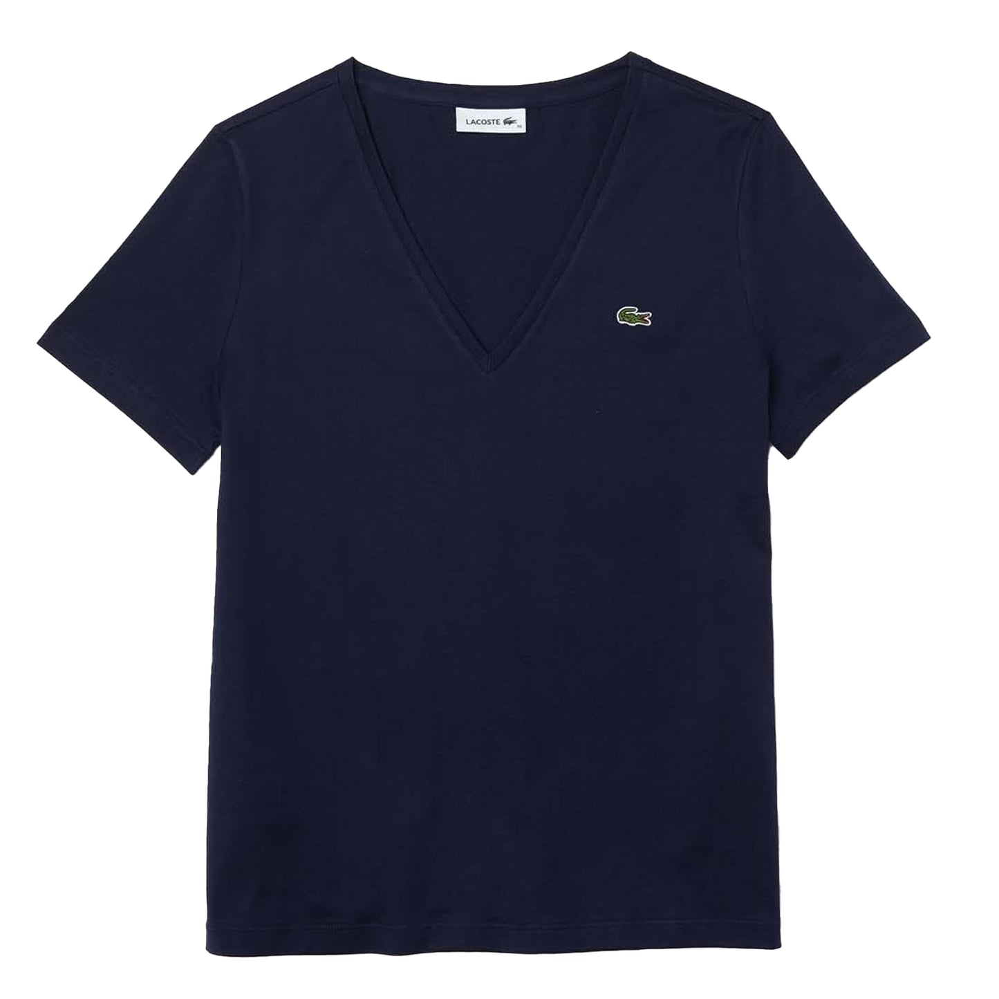 Blue - Front - Lacoste Womens-Ladies V Neck Loose Fit T-Shirt