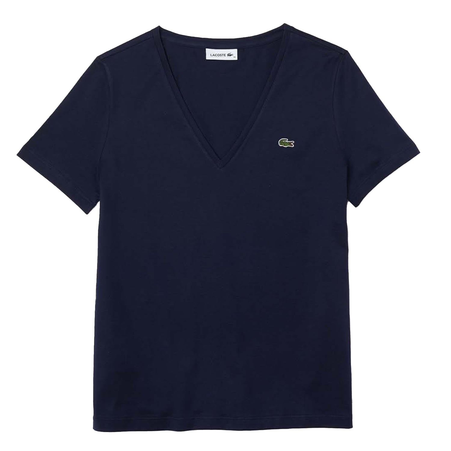 Blue - Front - Lacoste Womens-Ladies V Neck Loose Fit T-Shirt