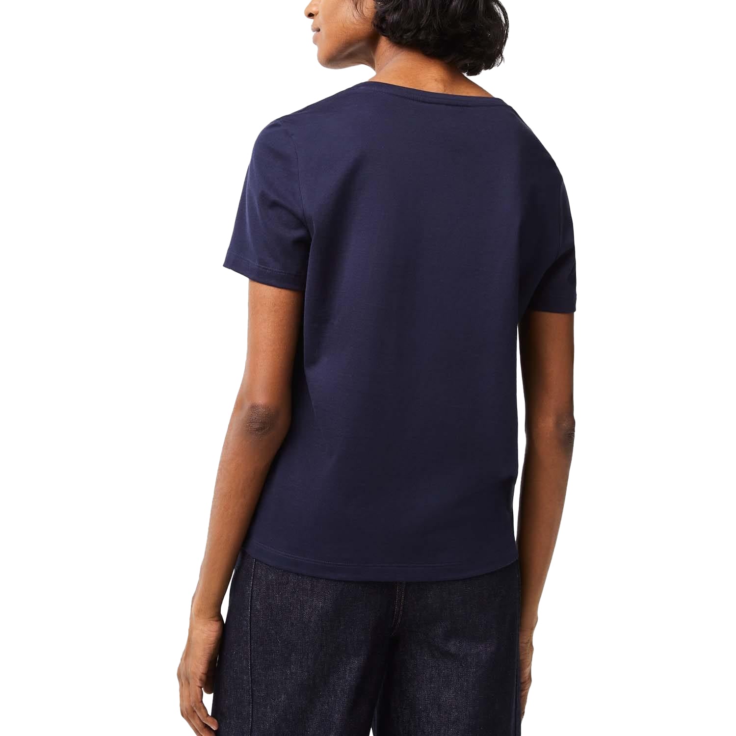 Blue - Back - Lacoste Womens-Ladies V Neck Loose Fit T-Shirt
