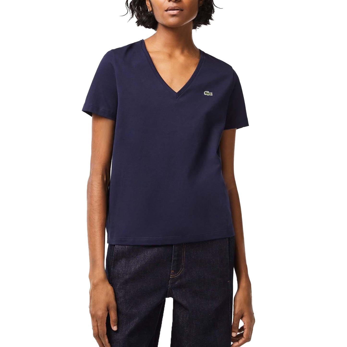 Blue - Lifestyle - Lacoste Womens-Ladies V Neck Loose Fit T-Shirt