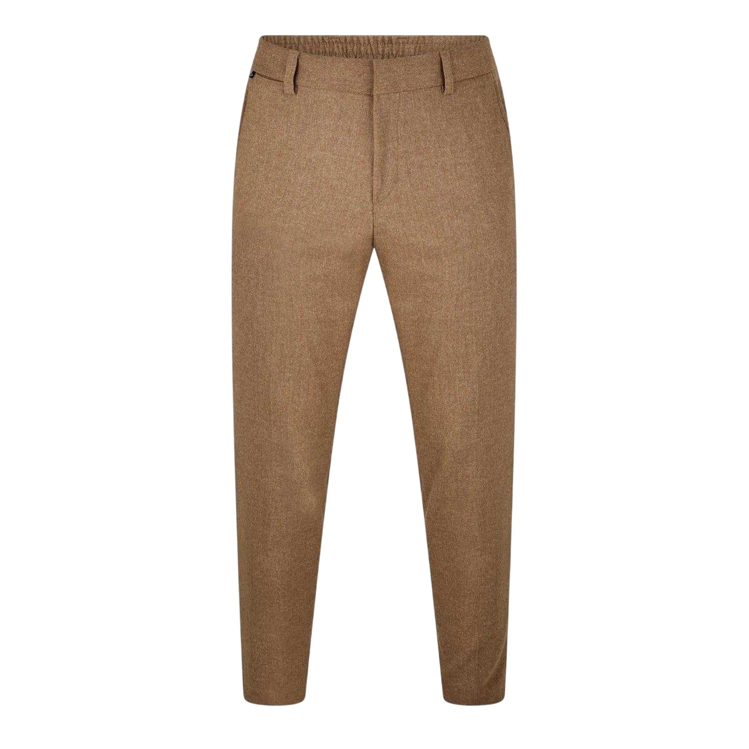 Medium Beige - Front - Boss Mens Genius Virgin Wool Regular Trousers