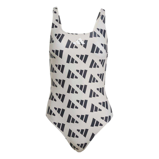 Black - Front - Adidas Womens-Ladies All Over Logo One Piece Swimsuit