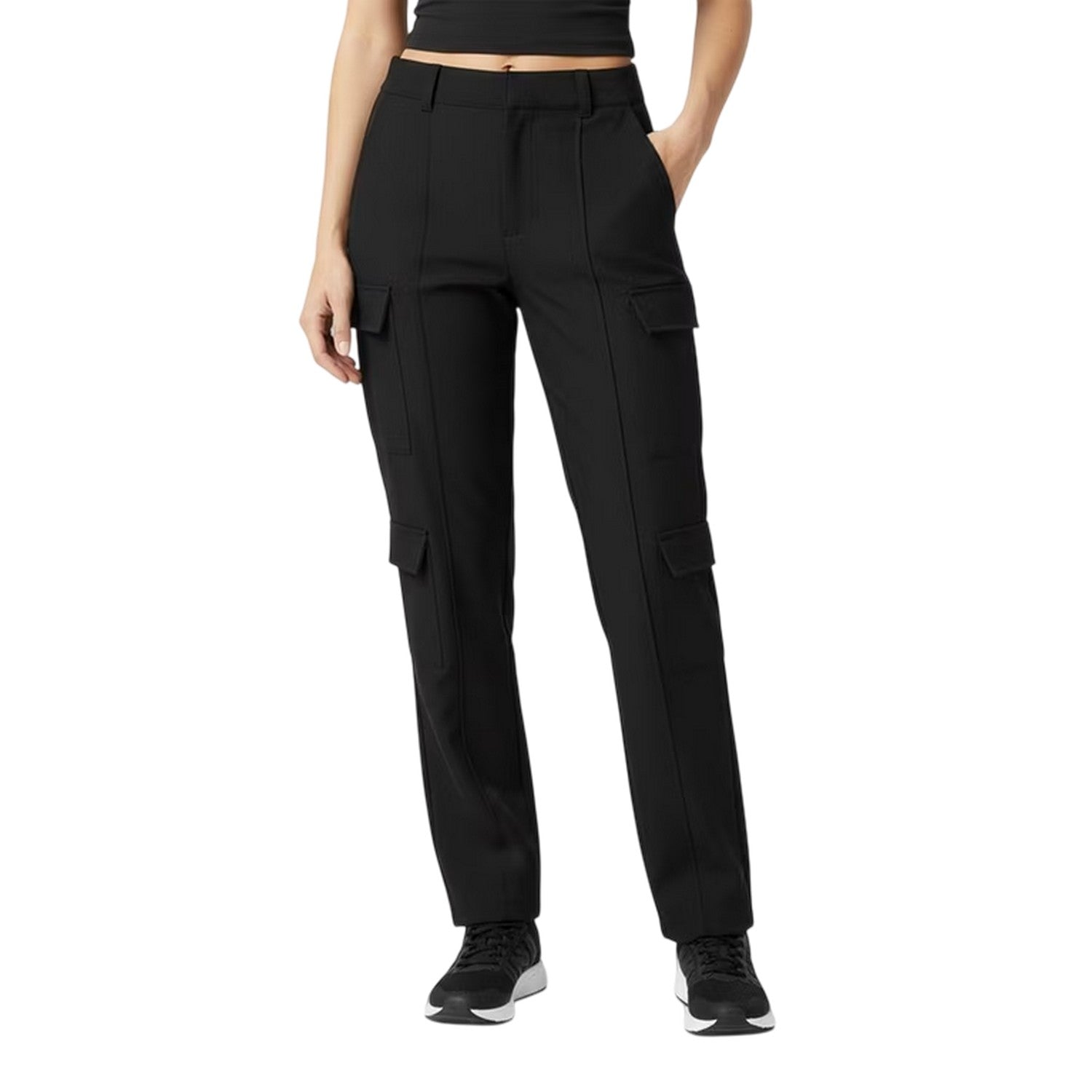 Black - Side - Jack Wills Womens-Ladies Plain Straight Leg Cargo Trousers