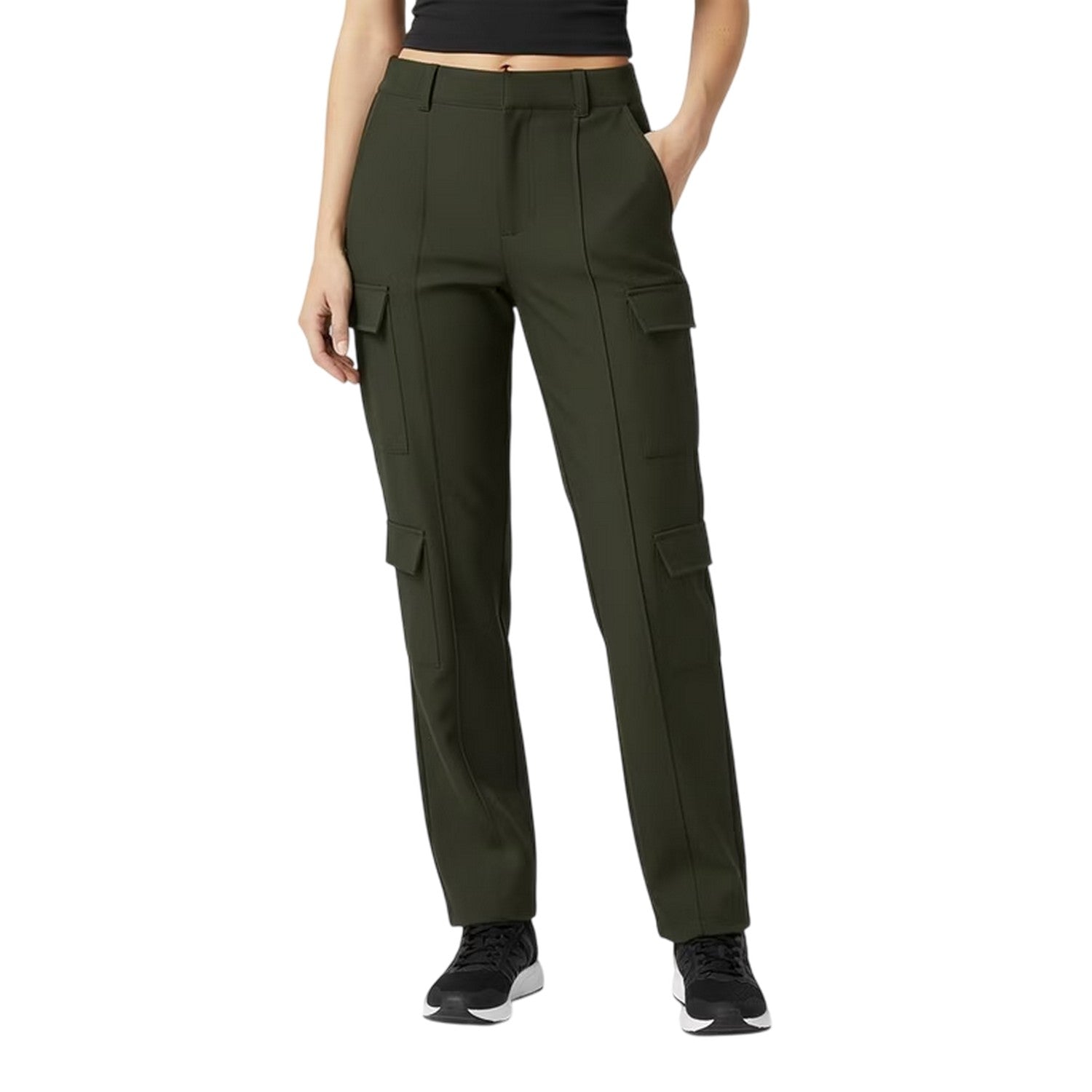 Khaki Green - Side - Jack Wills Womens-Ladies Plain Straight Leg Cargo Trousers