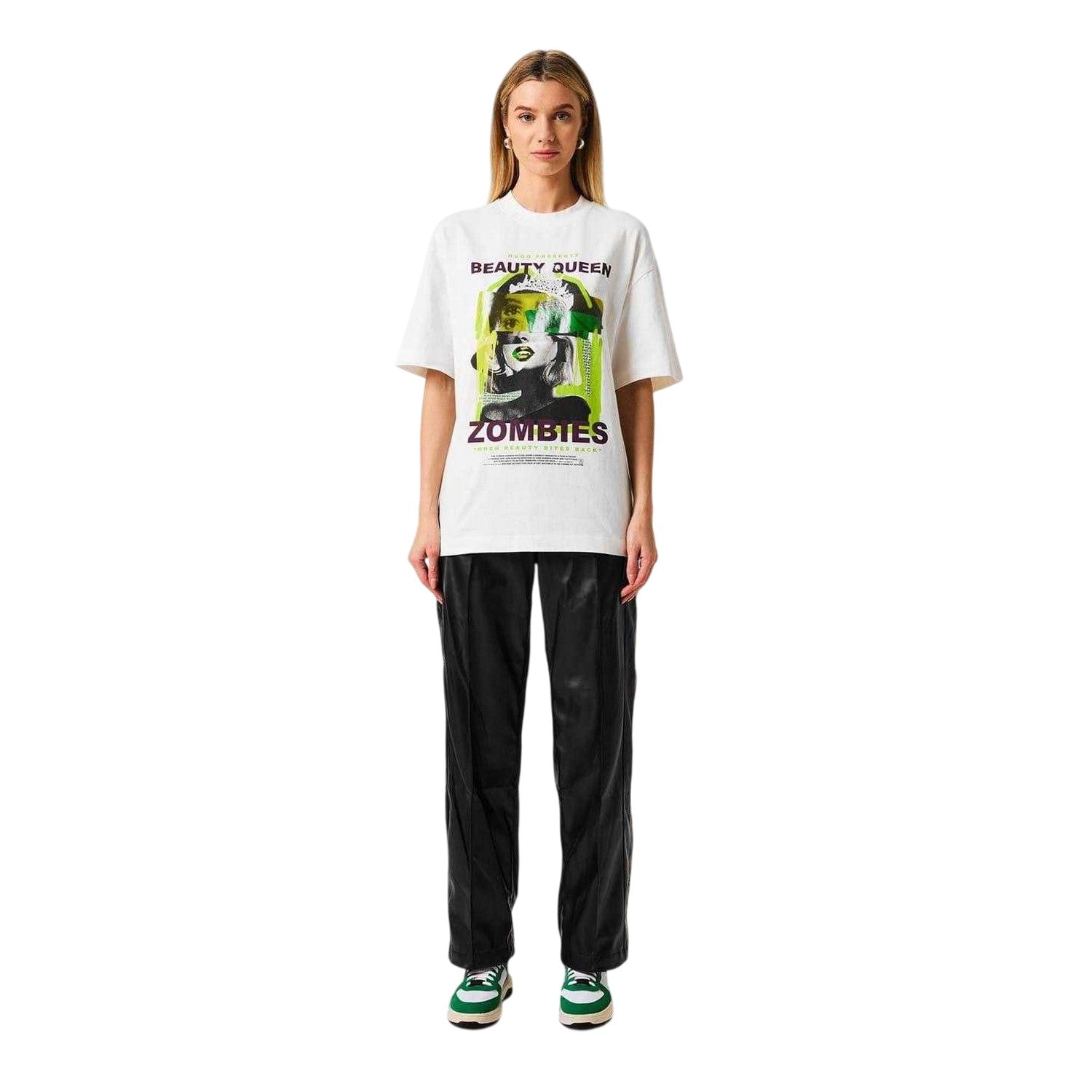 Black - Lifestyle - Hugo Womens-Ladies Popper Detail Relaxed Fit Tracksuit Bottoms