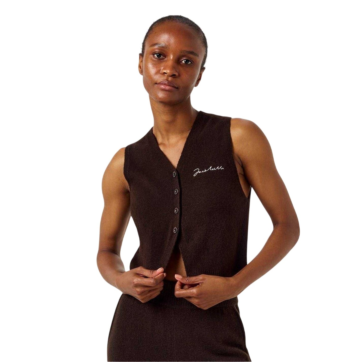 Cocoa - Side - Jack Wills Womens-Ladies Ribbed Knitted Waistcoat