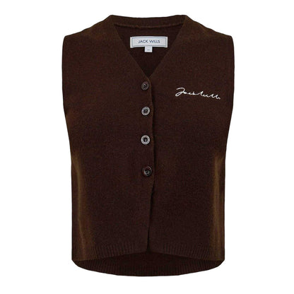 Cocoa - Front - Jack Wills Womens-Ladies Ribbed Knitted Waistcoat