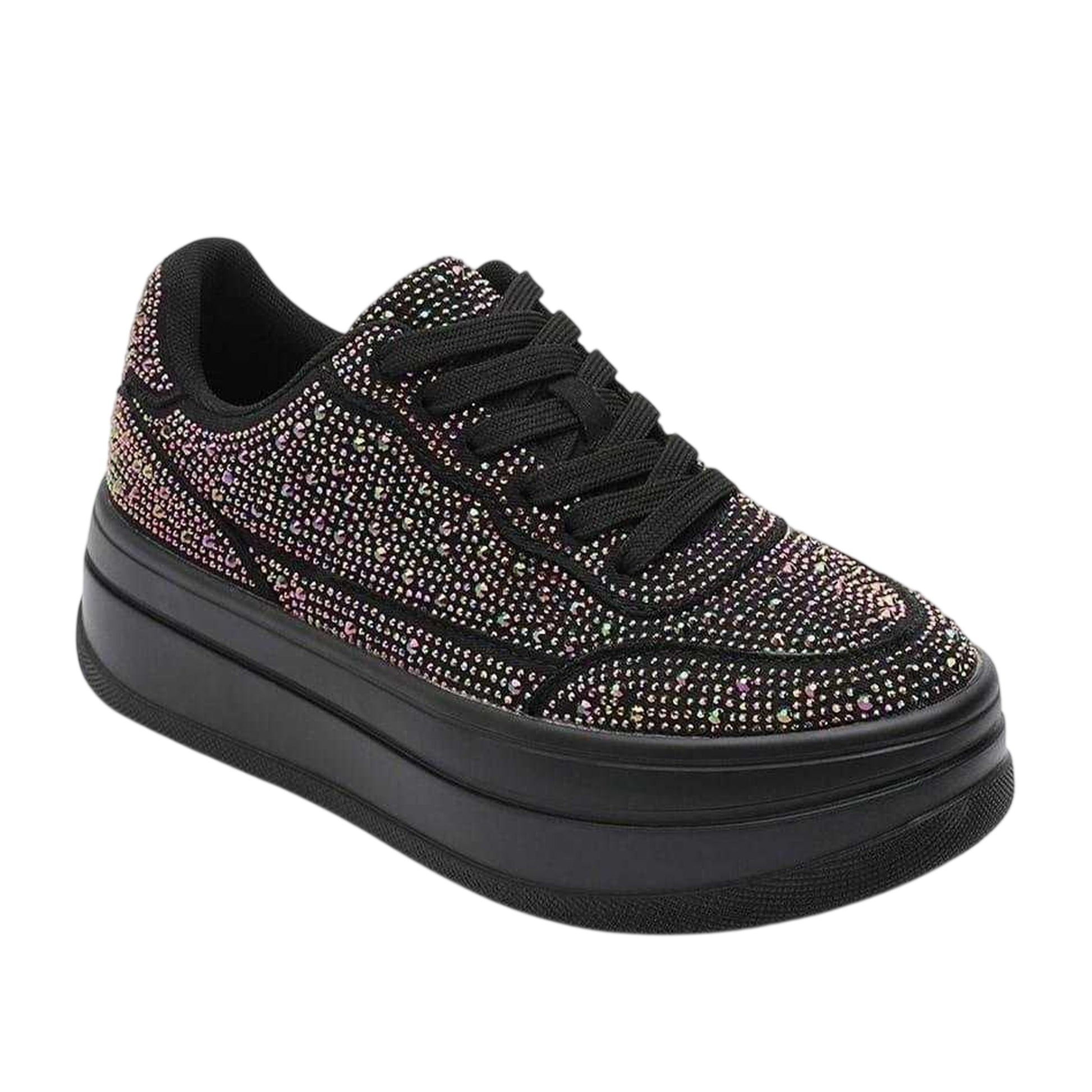 Black - Side - Where´s That From Womens-Ladies Diamante Wedge Trainers