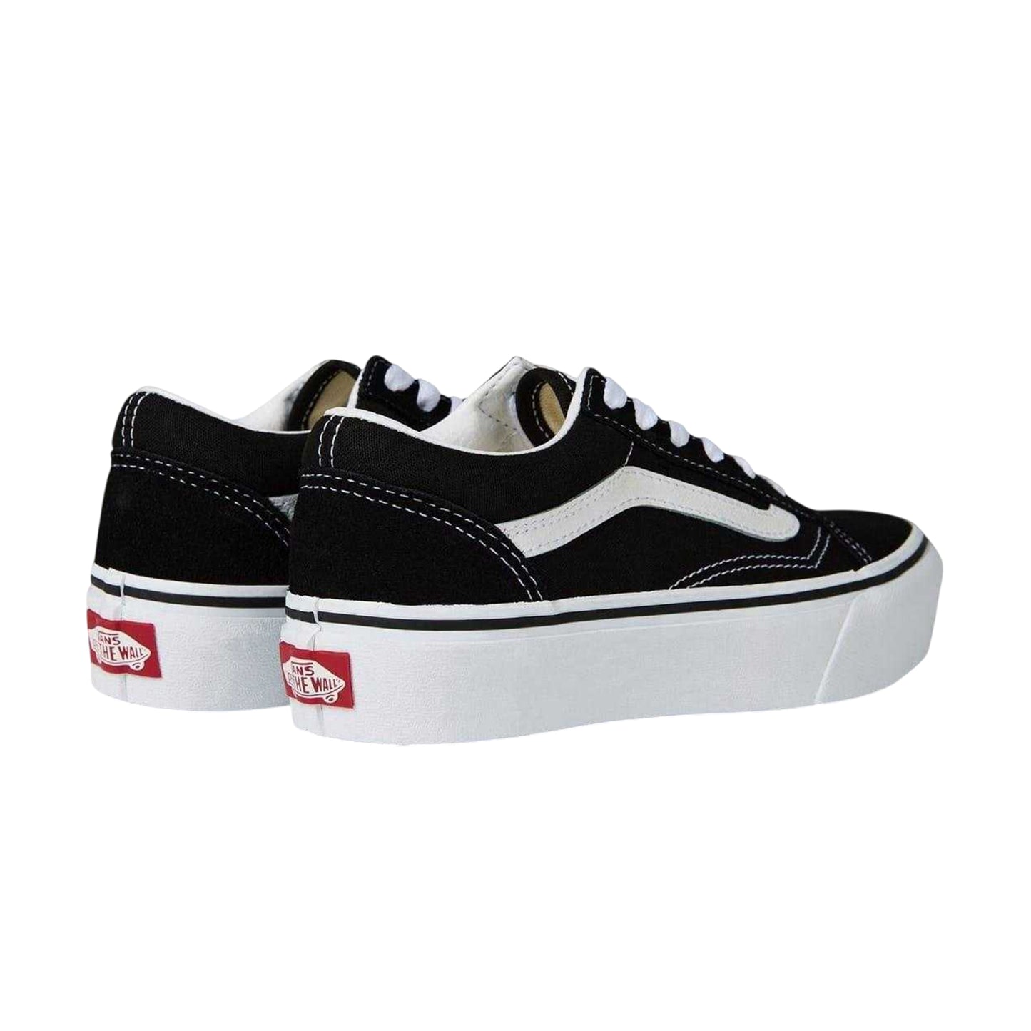 Black-White - Back - Vans Childrens-Kids Old Skool Side Stripe Platform Trainers