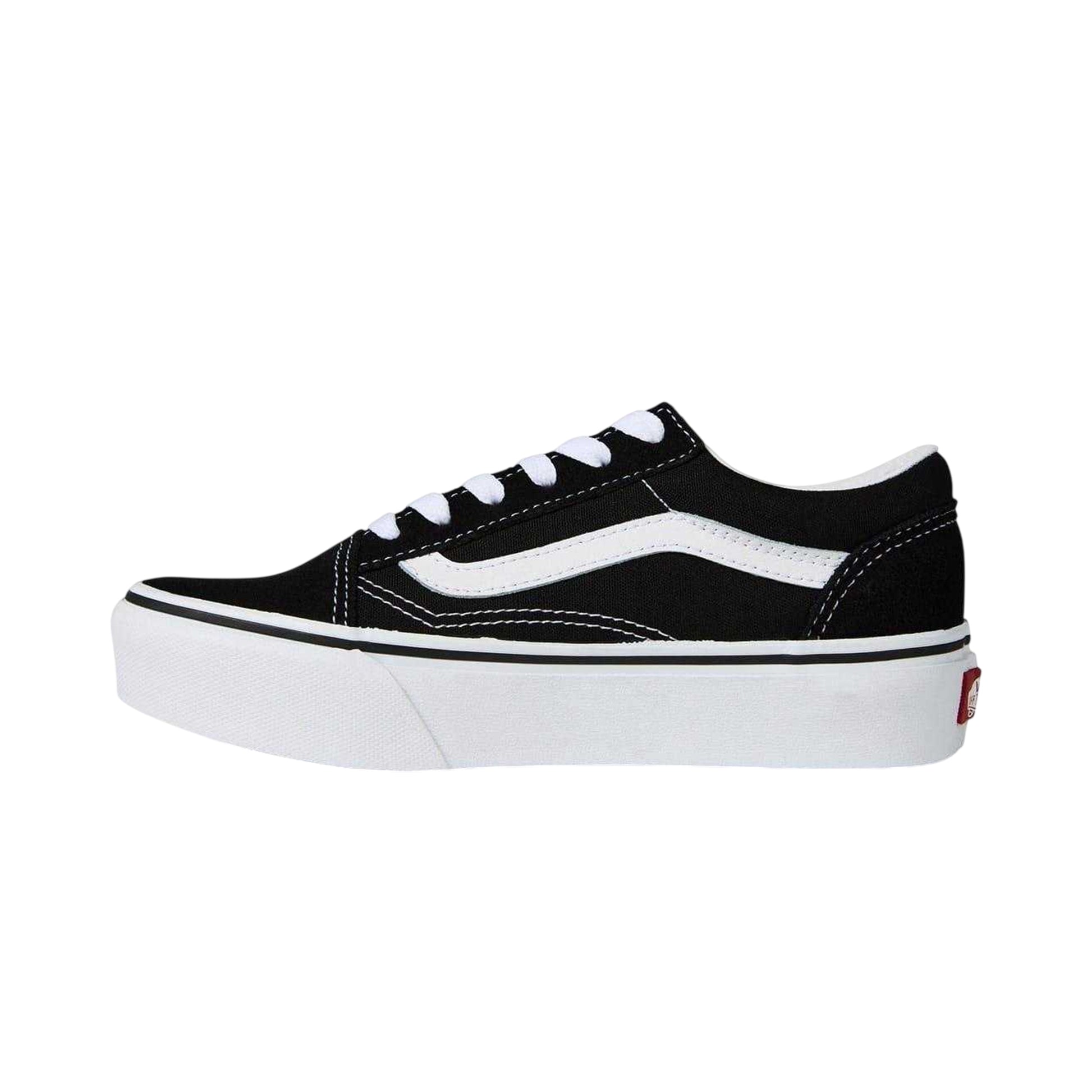 Black-White - Side - Vans Childrens-Kids Old Skool Side Stripe Platform Trainers