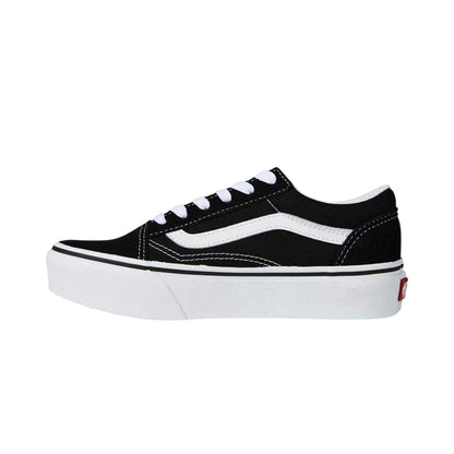 Black-White - Side - Vans Childrens-Kids Old Skool Side Stripe Platform Trainers