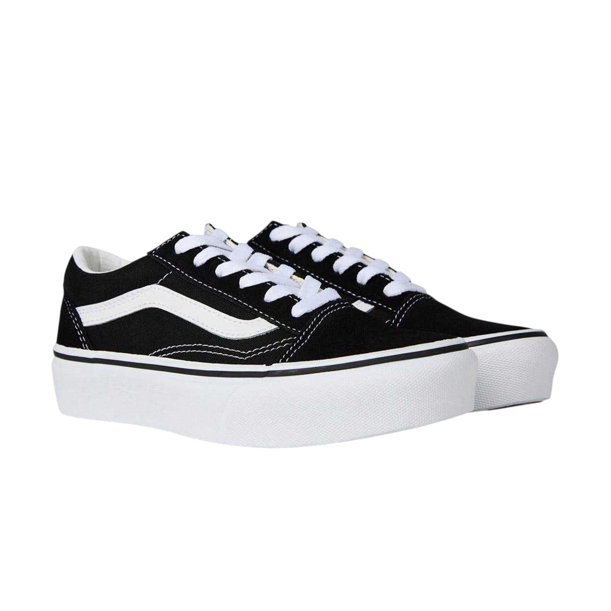 Black-White - Lifestyle - Vans Childrens-Kids Old Skool Side Stripe Platform Trainers
