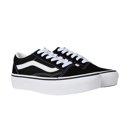 Black-White - Lifestyle - Vans Childrens-Kids Old Skool Side Stripe Platform Trainers