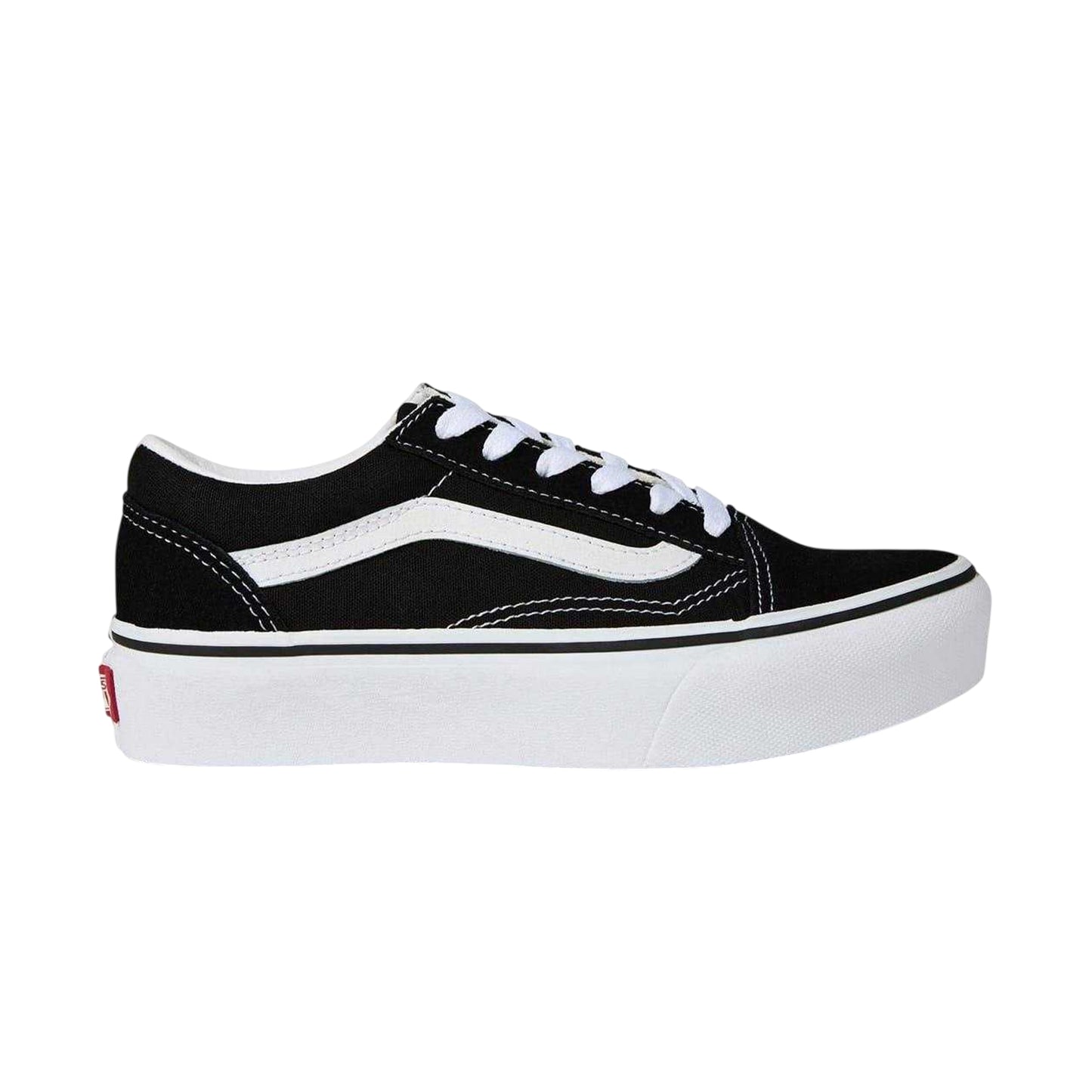Black-White - Front - Vans Childrens-Kids Old Skool Side Stripe Platform Trainers