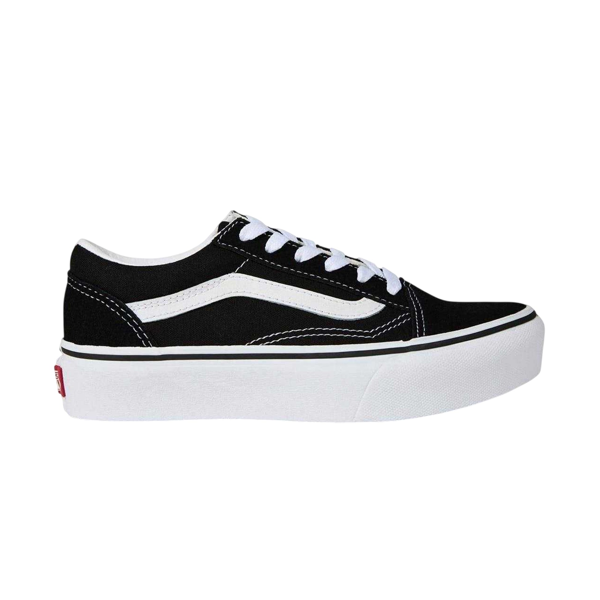 Black-White - Front - Vans Childrens-Kids Old Skool Side Stripe Platform Trainers