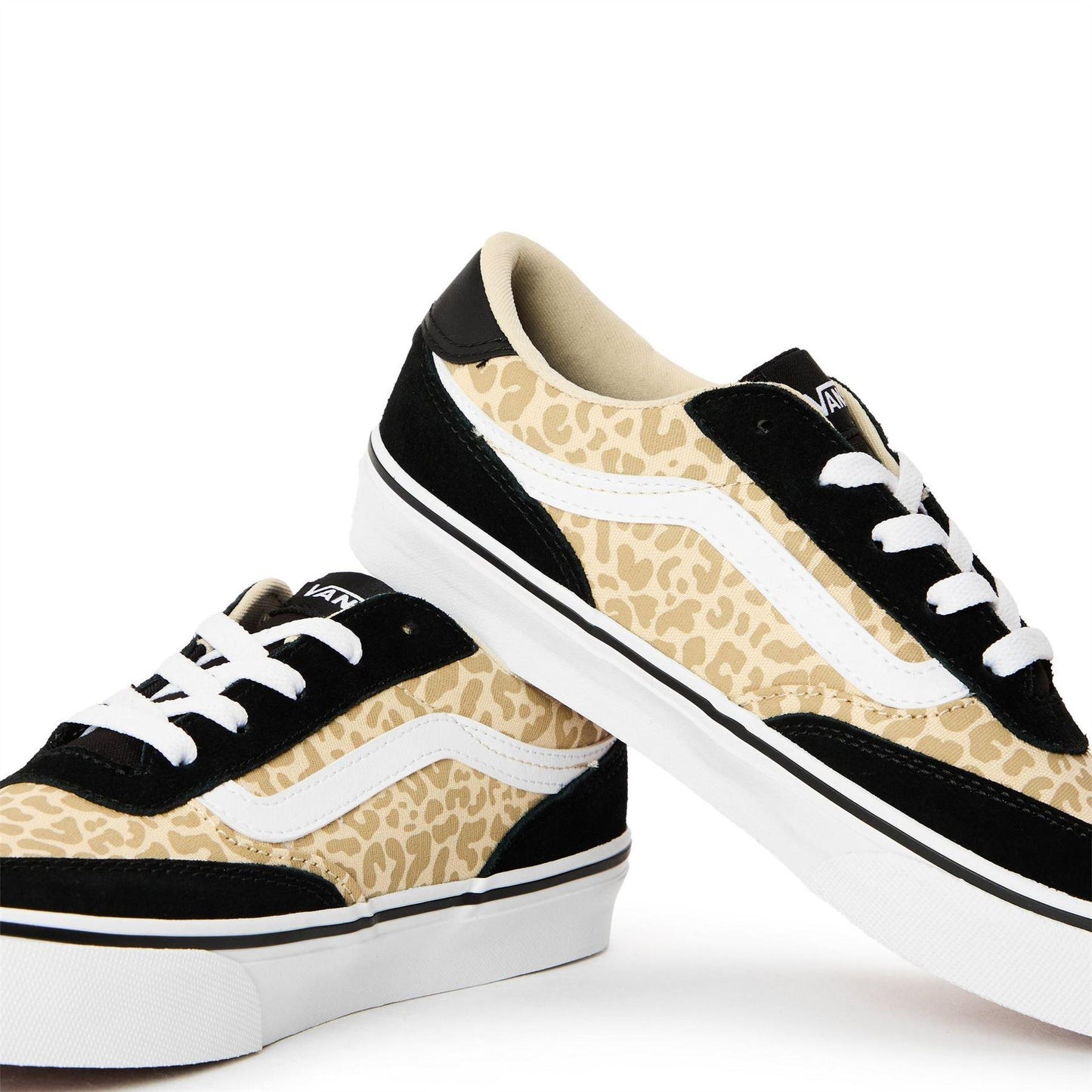Black-Leopard - Side - Vans Childrens-Kids Brooklyn Canvas Platform Trainers