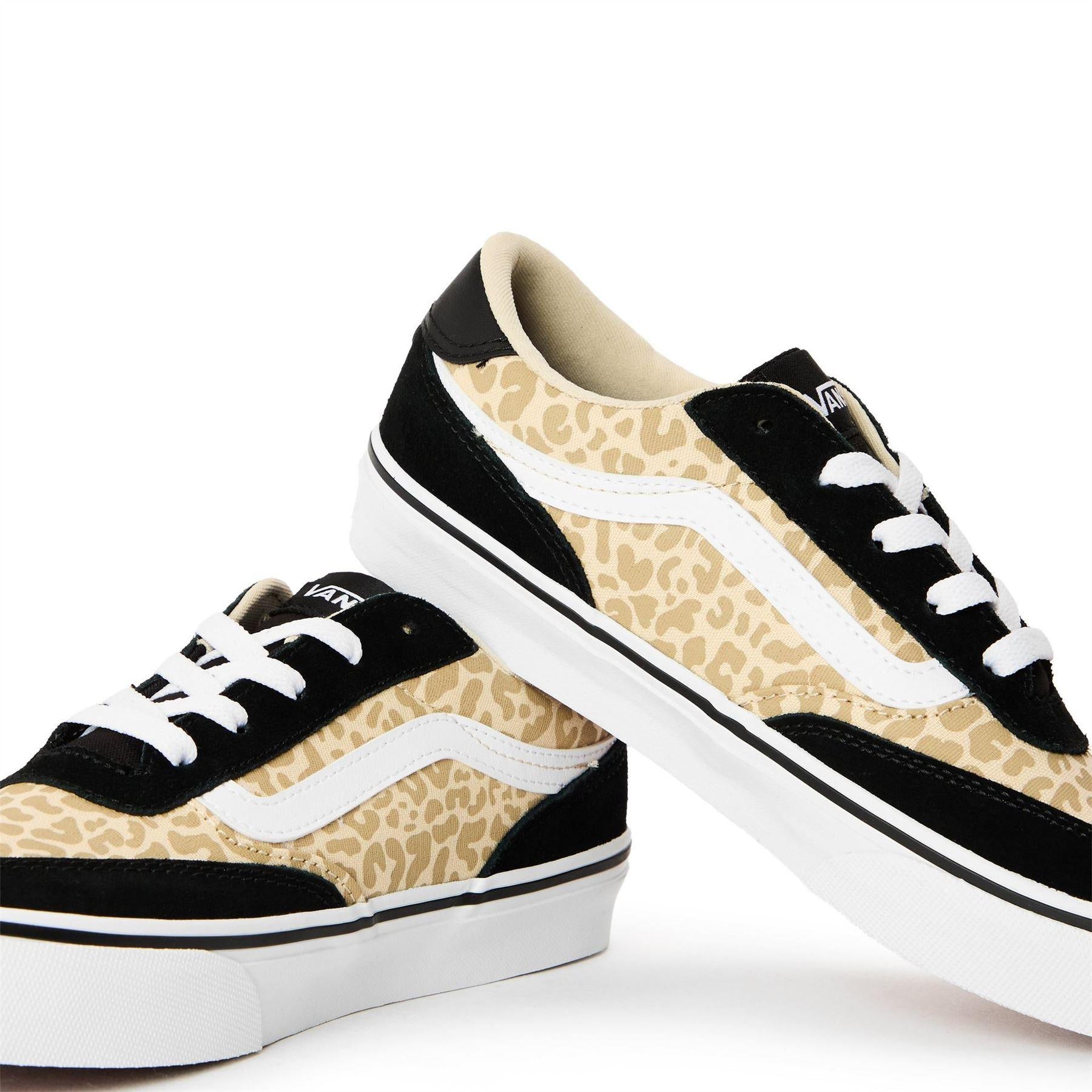 Black-Leopard - Side - Vans Childrens-Kids Brooklyn Canvas Platform Trainers